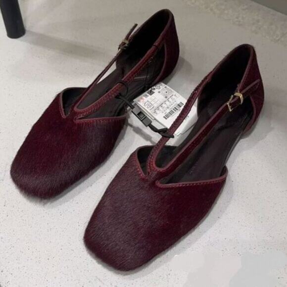 ZARA Double Strap Leather Ballet Flats NWT - Picture 7 of 16